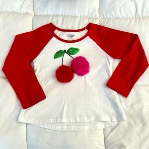 Red and White Long Sleeve Pom Pom Cherry Tee